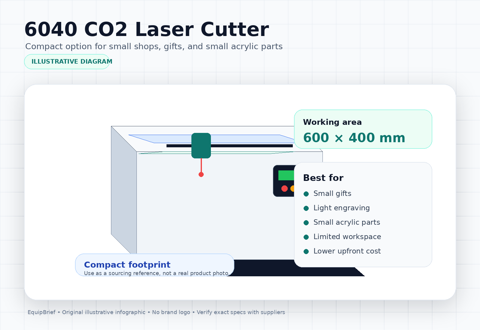 6040 CO2 laser cutter compact product infographic